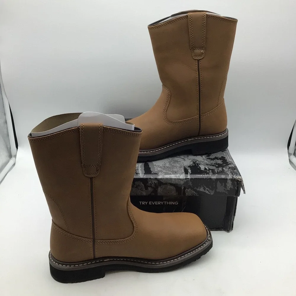 Nortiv 8 Mens Camel‎ Leather Pull On Work Boots SNIC2431M Size 9 NEW